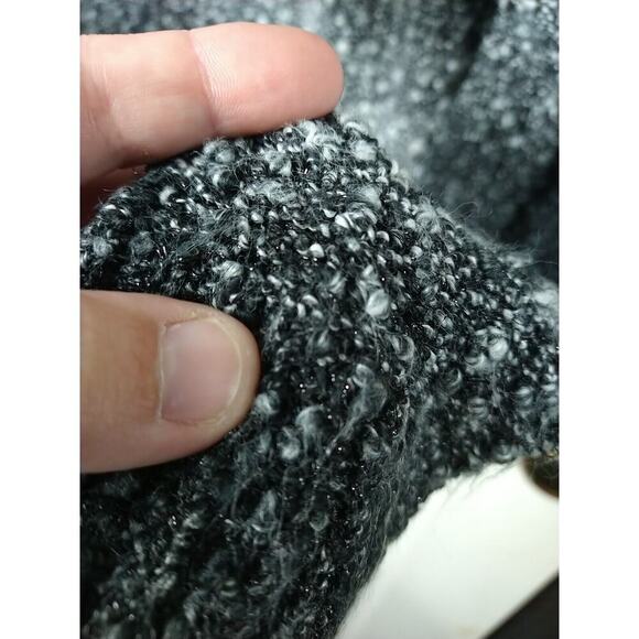 Elle Woman L Sweater Tunic Black White Striped Raised Knot Long Sleeve - Picture 5 of 9